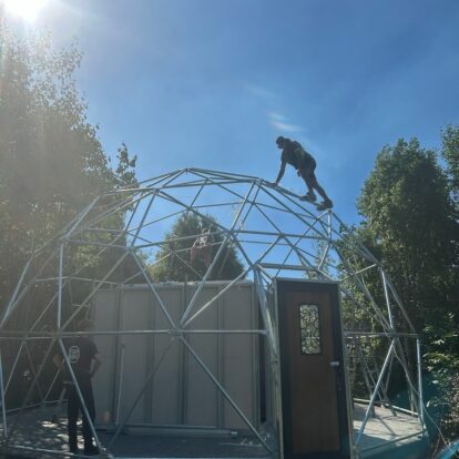 Dumblane GeoDome PVC canvas cover going on