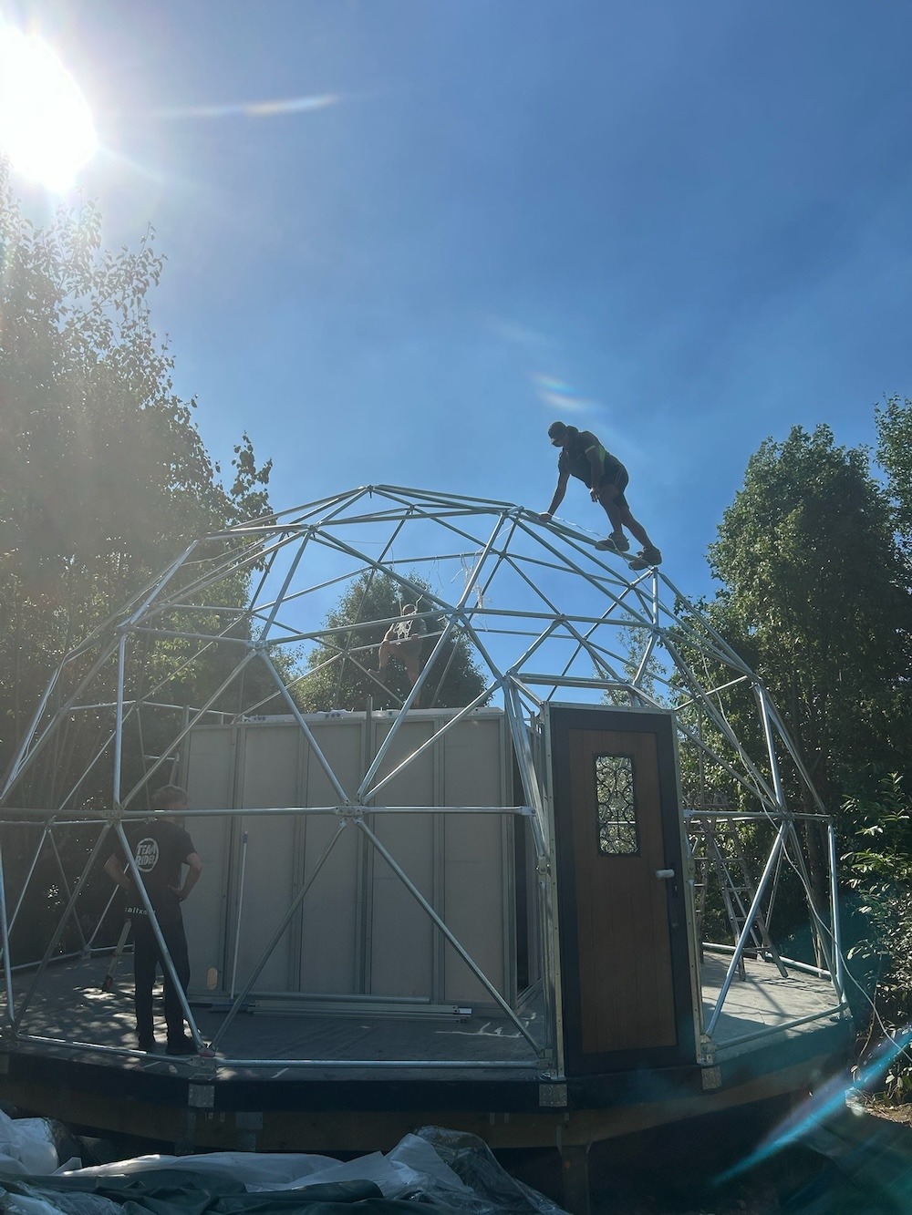 Dumblane GeoDome PVC canvas cover going on