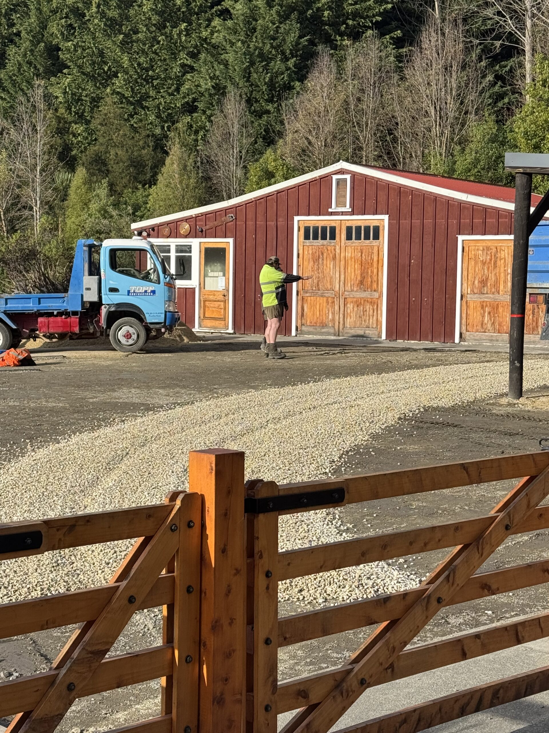 New lime gravel drive being laid at Hanmer Glamping
